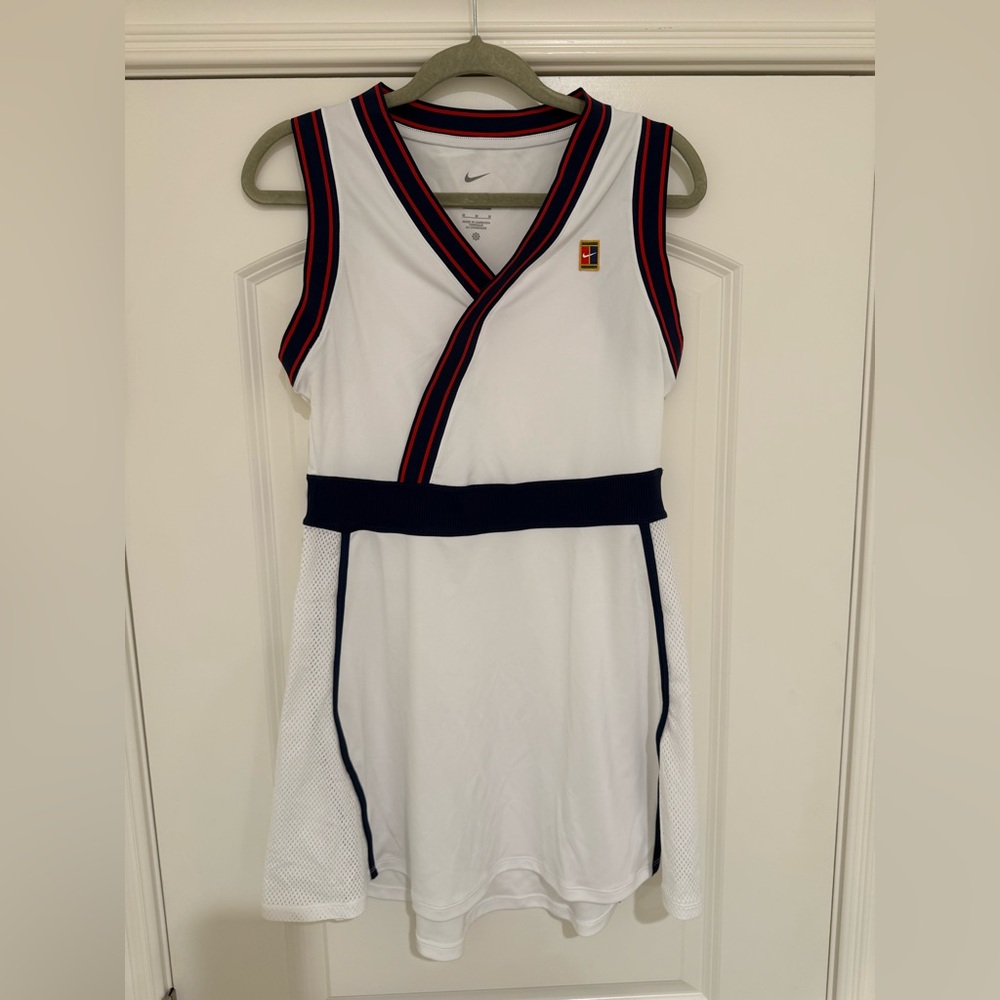 Nike White Tennis Dress with navy and red trim